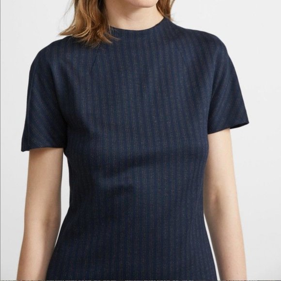 Theory Dolman Shift Dress in Striped Knit Navy Blue Sz P - Picture 2 of 12
